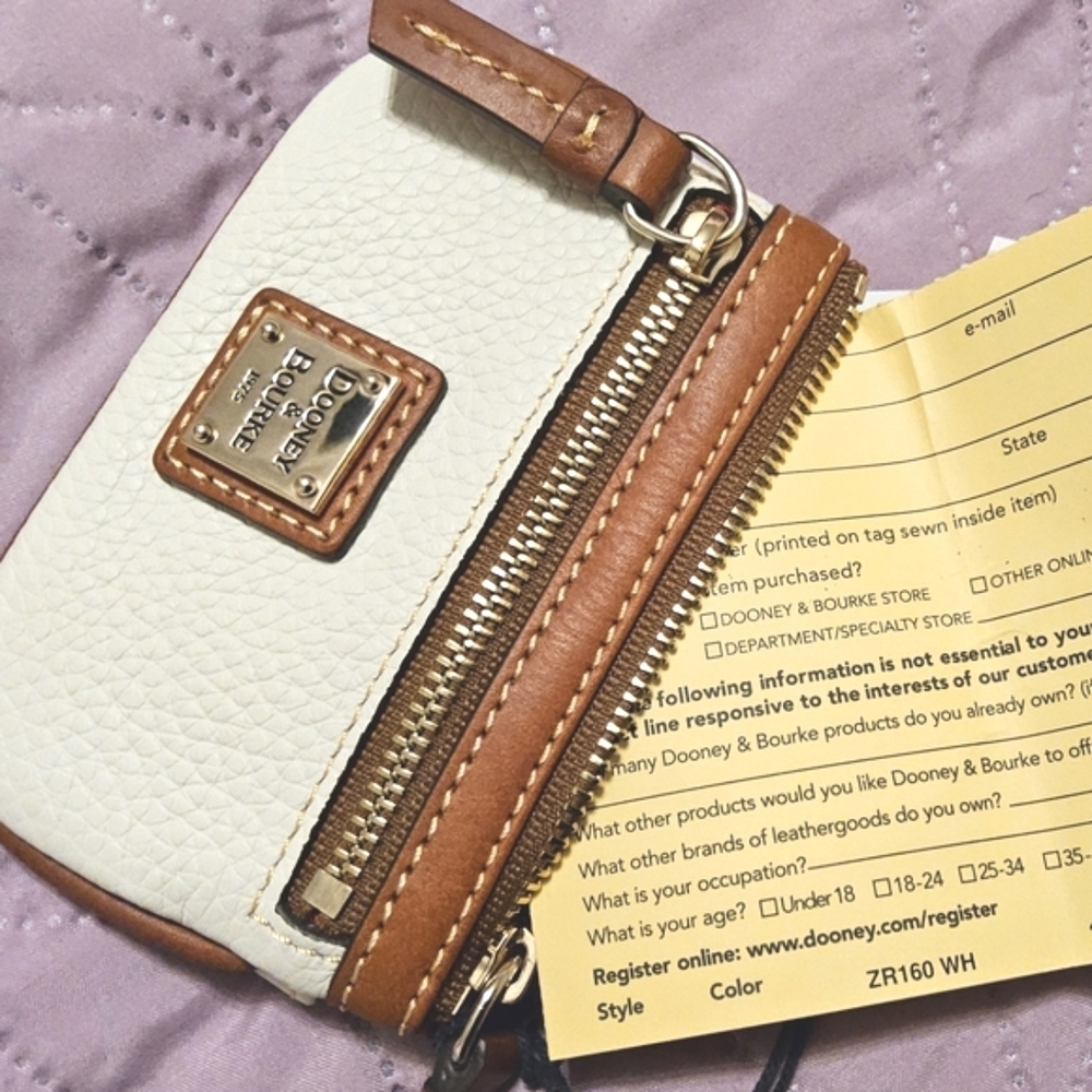 Dooney & Bourke White and Tan Clutch with Leather Trim. - Picture 2 of 5